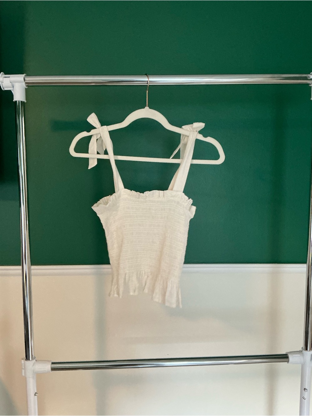 Billabong White Smocked Tie-Strap Crop Top